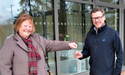 Cllr Meryl Flashman receiving the keys from Baxall on 3rd March 2023